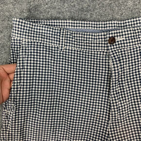 Cremieux Chino Shorts Mens 32 Navy Blue Gingham Checkered Cotton Flat Front - Picture 6 of 12